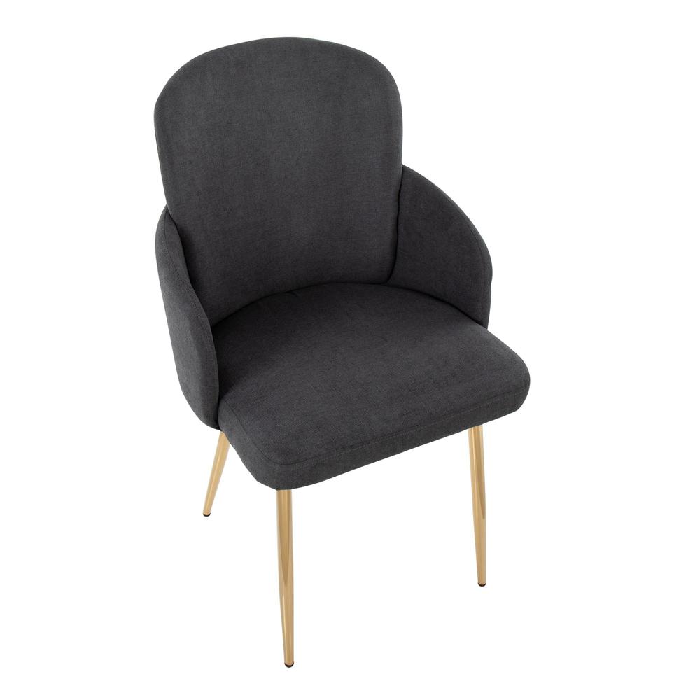 Gold Metal, Grey Fabric, Chrome Dahlia Dining Chair - Set of 2. Picture 7