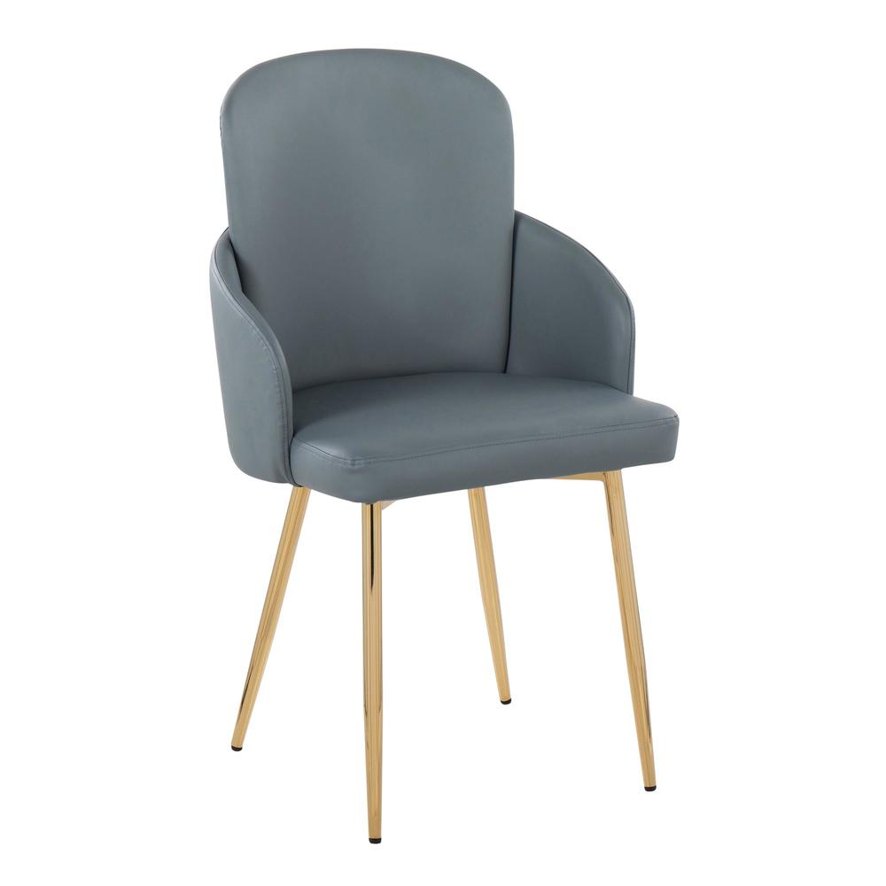 Gold Metal, Grey PU, Chrome Dahlia Dining Chair - Set of 2. Picture 2