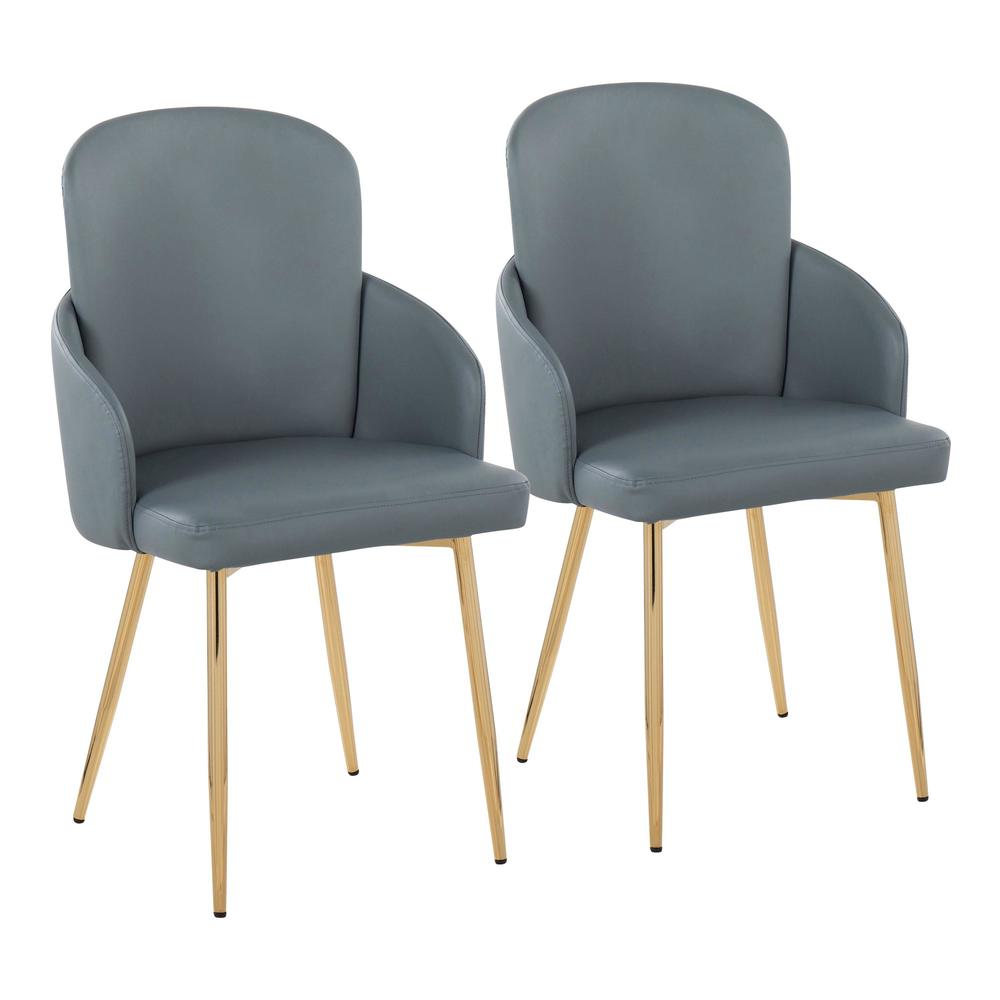 Gold Metal, Grey PU, Chrome Dahlia Dining Chair - Set of 2. Picture 1