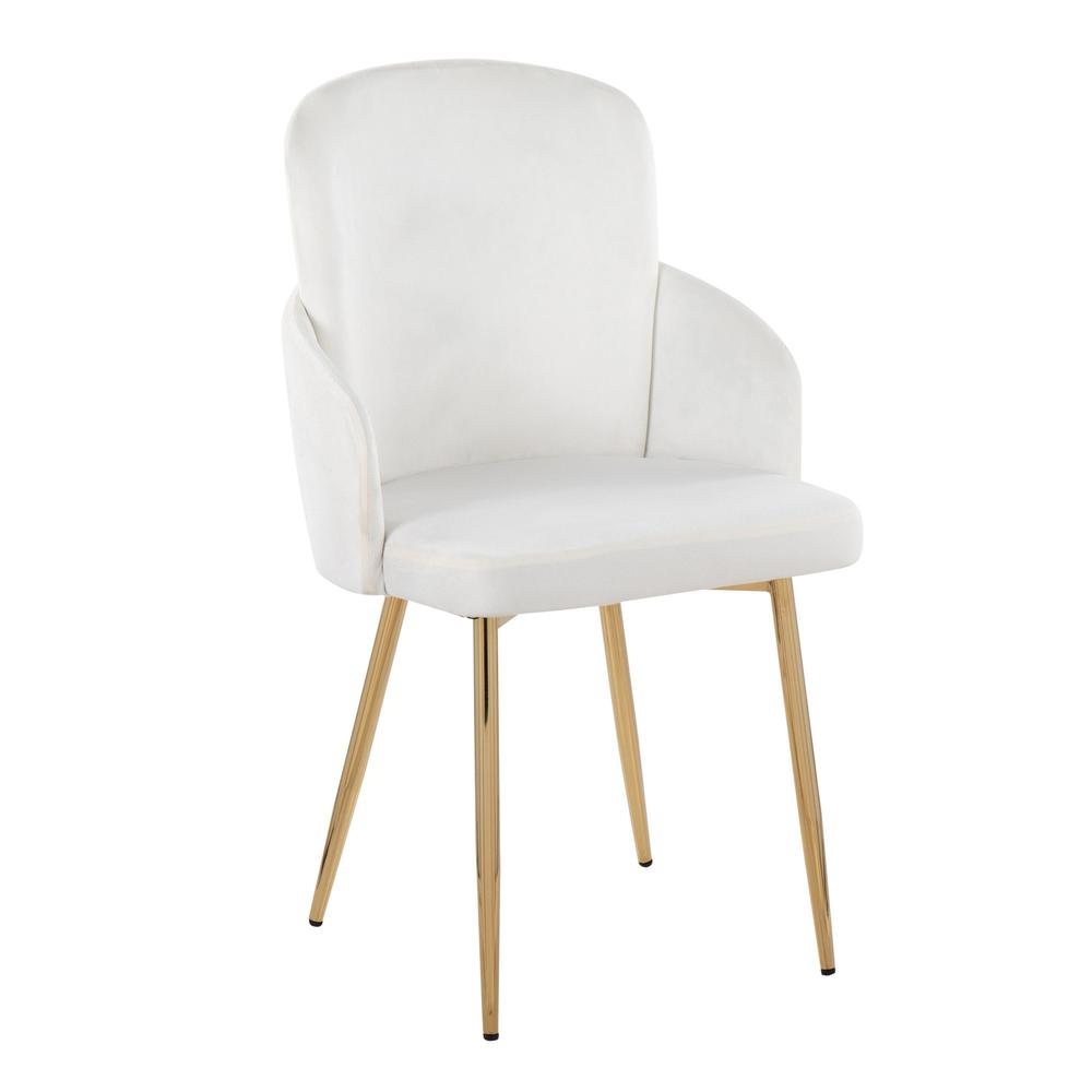 Gold Metal, Cream Velvet Dahlia Dining Chair - Set of 2. Picture 2
