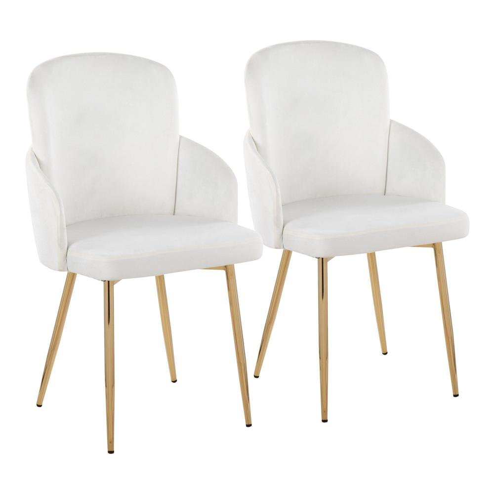 Gold Metal, Cream Velvet Dahlia Dining Chair - Set of 2. Picture 1