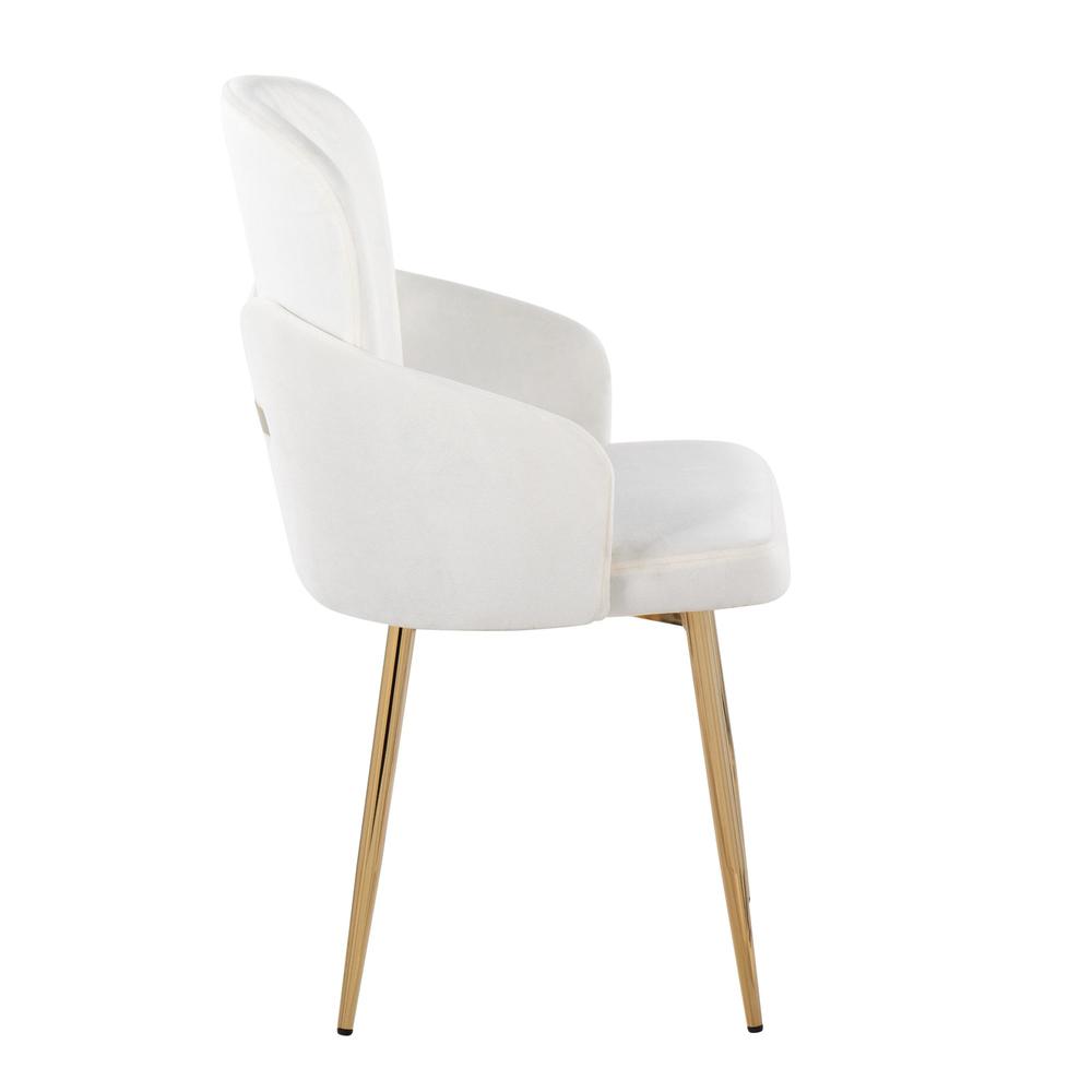 Gold Metal, Cream Velvet Dahlia Dining Chair - Set of 2. Picture 3