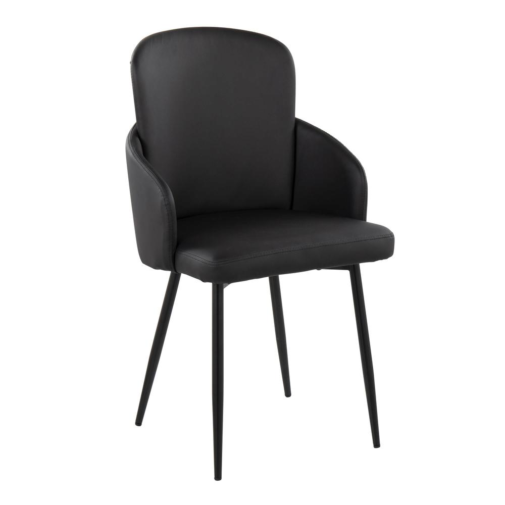 Black Metal, Black PU, Chrome Dahlia Dining Chair - Set of 2. Picture 2