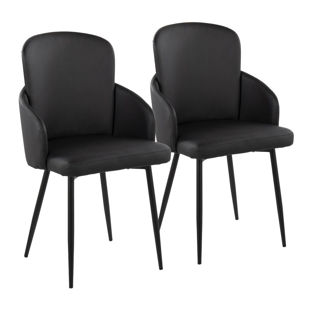 Black Metal, Black PU, Chrome Dahlia Dining Chair - Set of 2. Picture 1
