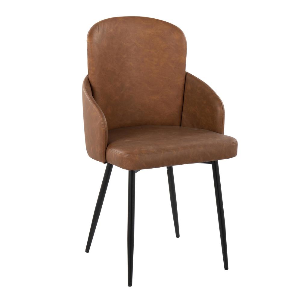 Black Metal, Camel PU, Chrome Dahlia Dining Chair - Set of 2. Picture 2