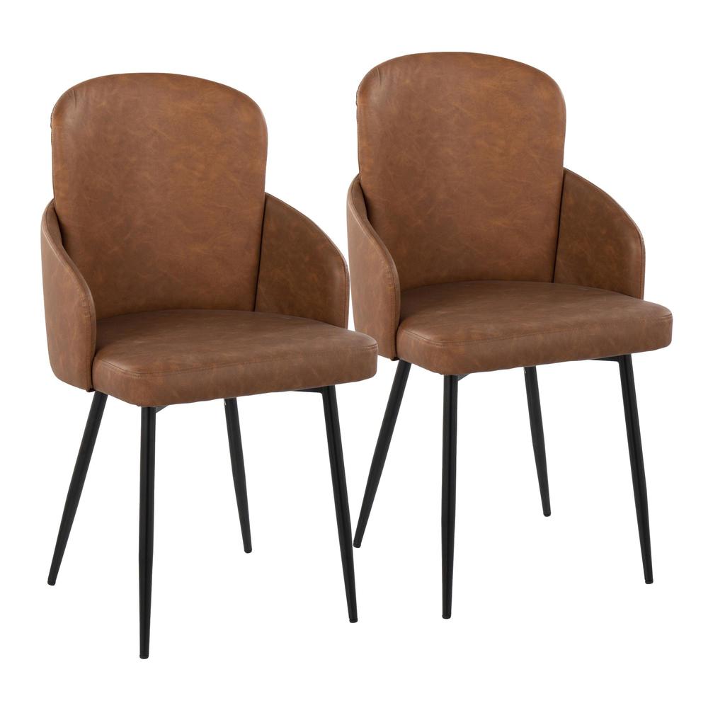 Black Metal, Camel PU, Chrome Dahlia Dining Chair - Set of 2. Picture 1