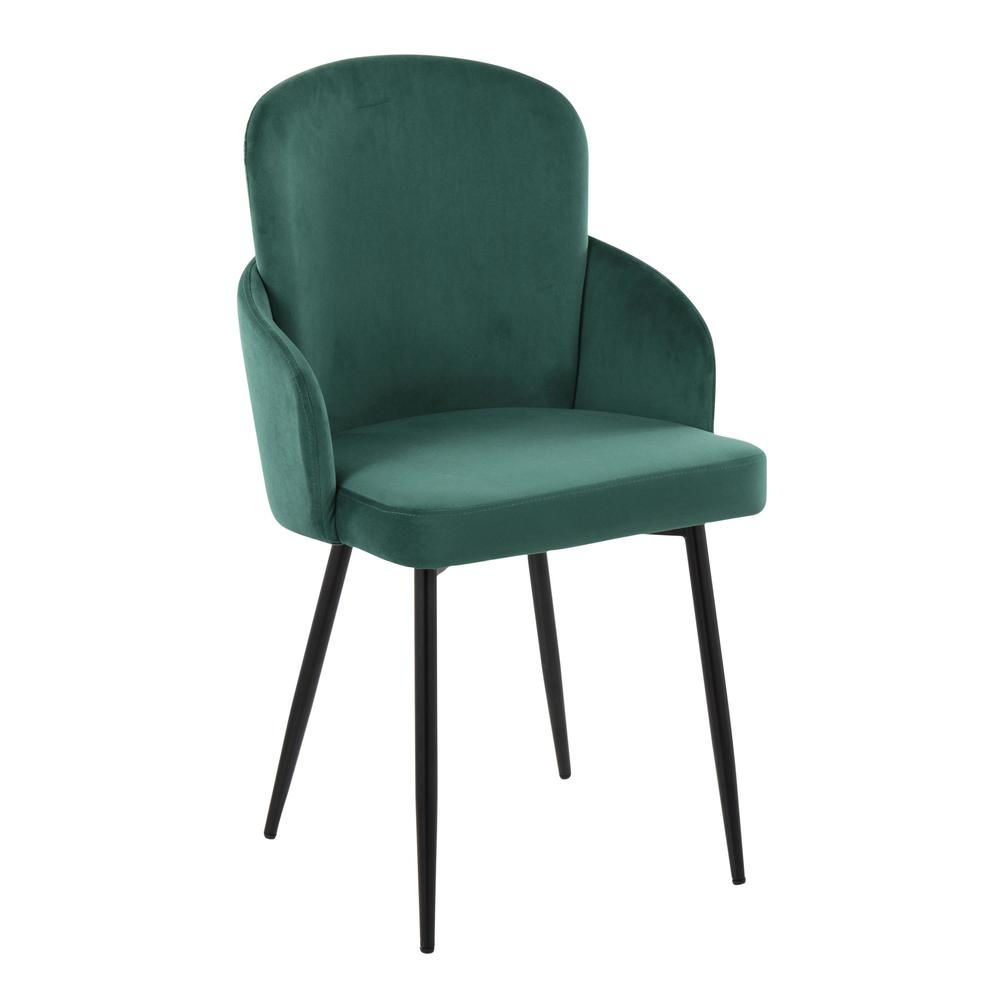 Black Metal, Green Velvet, Gold Metal Dahlia Dining Chair - Set of 2. Picture 2