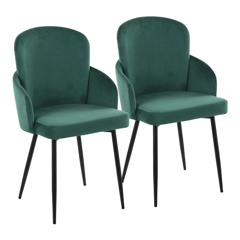 Black Metal, Green Velvet, Gold Metal Dahlia Dining Chair - Set of 2. Picture 1