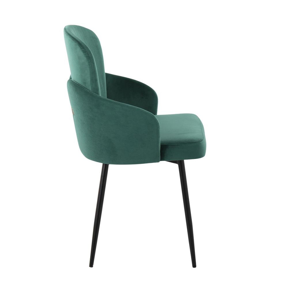 Black Metal, Green Velvet, Gold Metal Dahlia Dining Chair - Set of 2. Picture 3