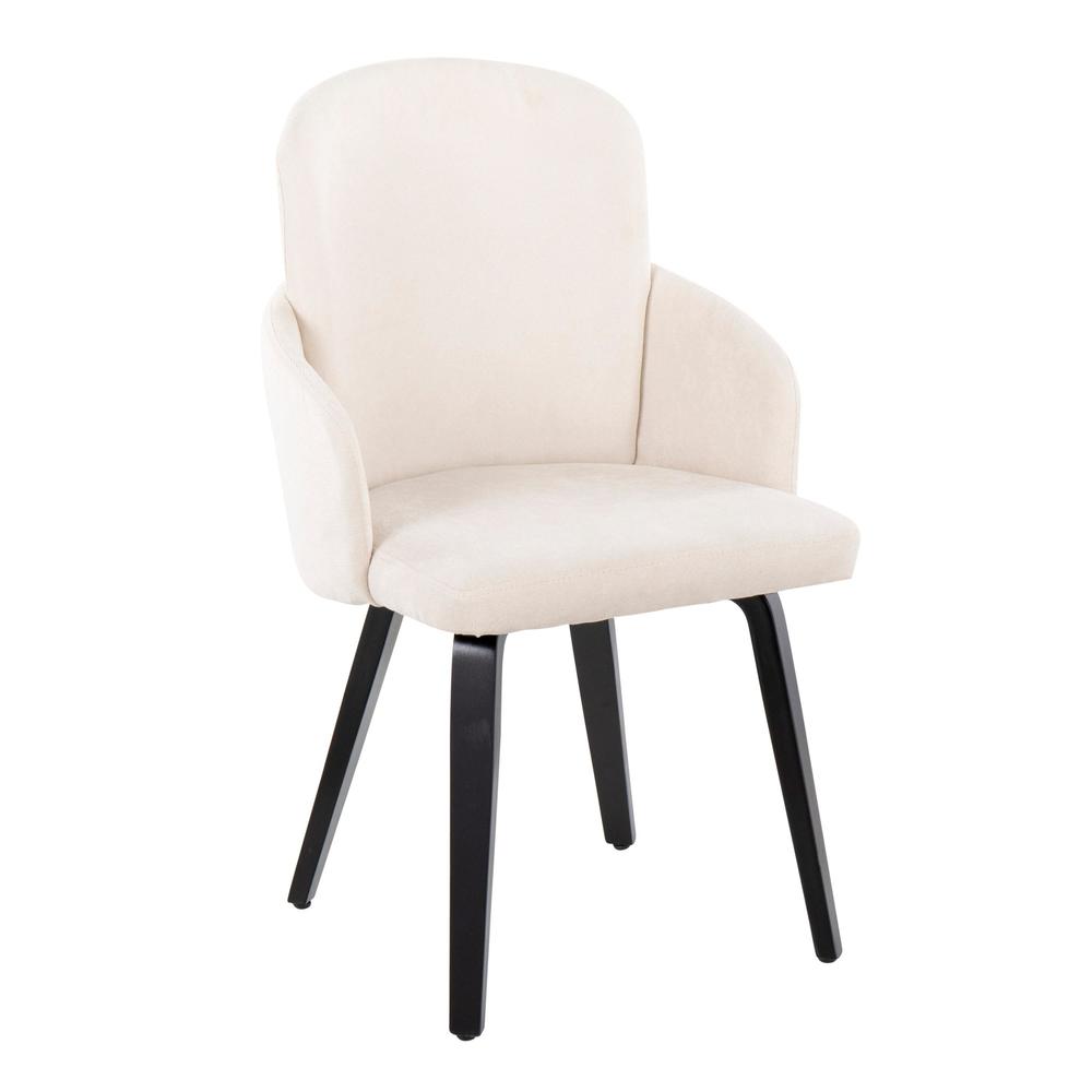 Black Wood, Cream Fabric, Chrome Metal Dahlia Dining Chair - Set of 2. Picture 2