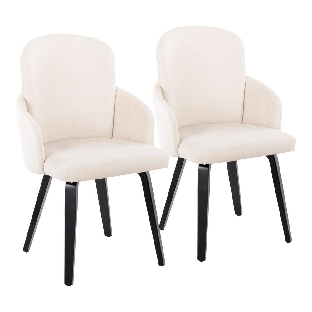 Black Wood, Cream Fabric, Chrome Metal Dahlia Dining Chair - Set of 2. Picture 1