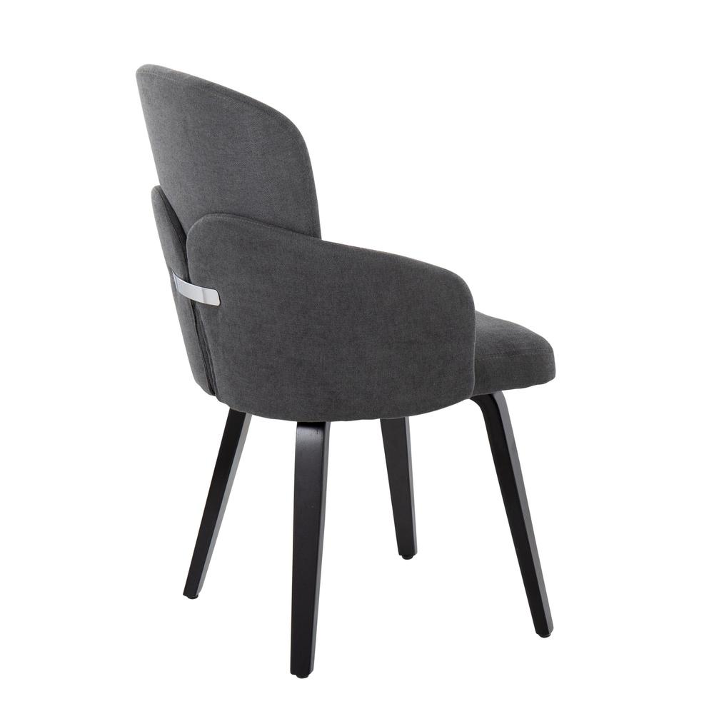 Black Wood, Grey Fabric, Chrome Dahlia Dining Chair - Set of 2. Picture 4