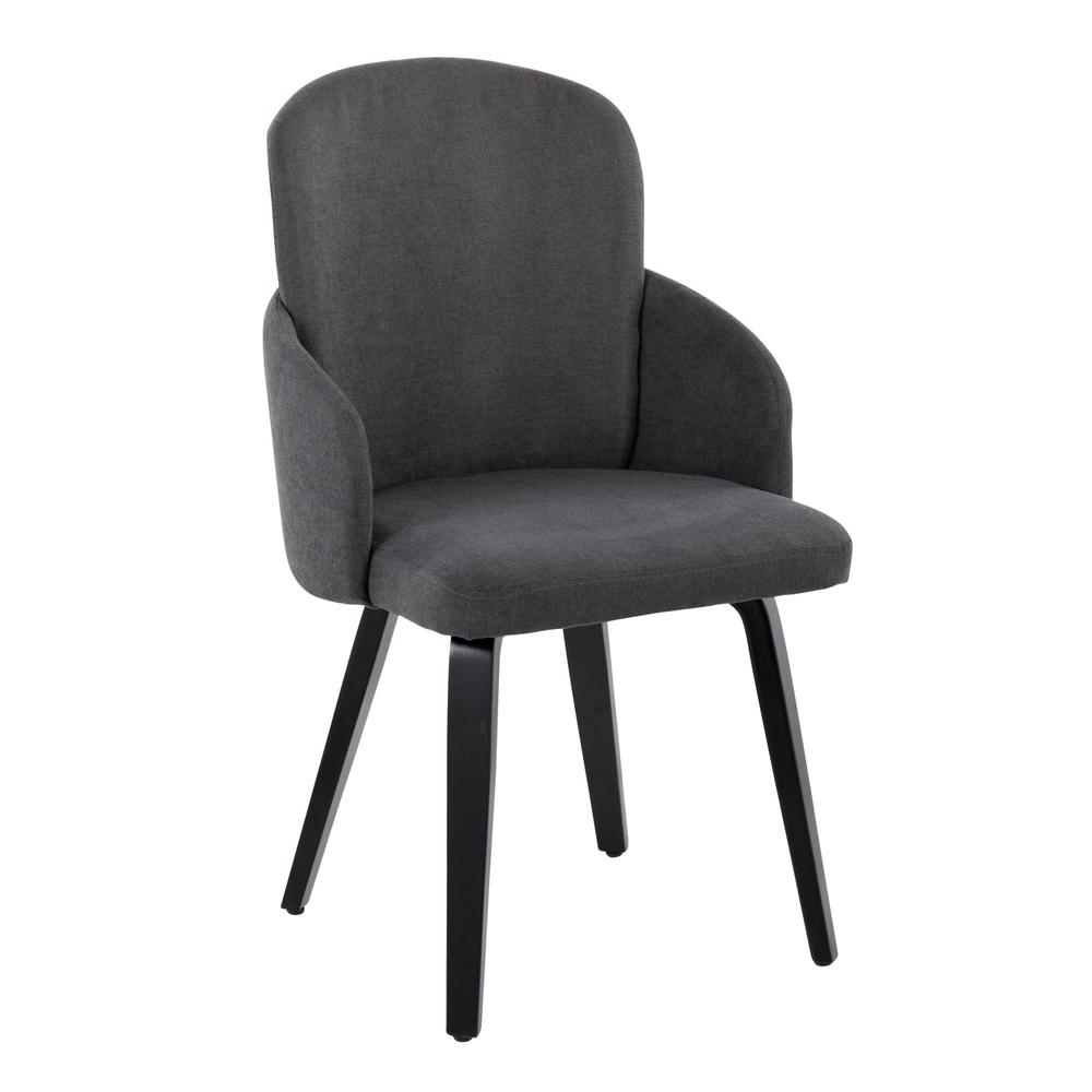 Black Wood, Grey Fabric, Chrome Dahlia Dining Chair - Set of 2. Picture 2