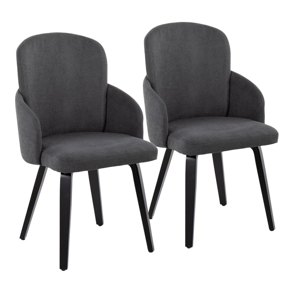 Black Wood, Grey Fabric, Chrome Dahlia Dining Chair - Set of 2. Picture 1