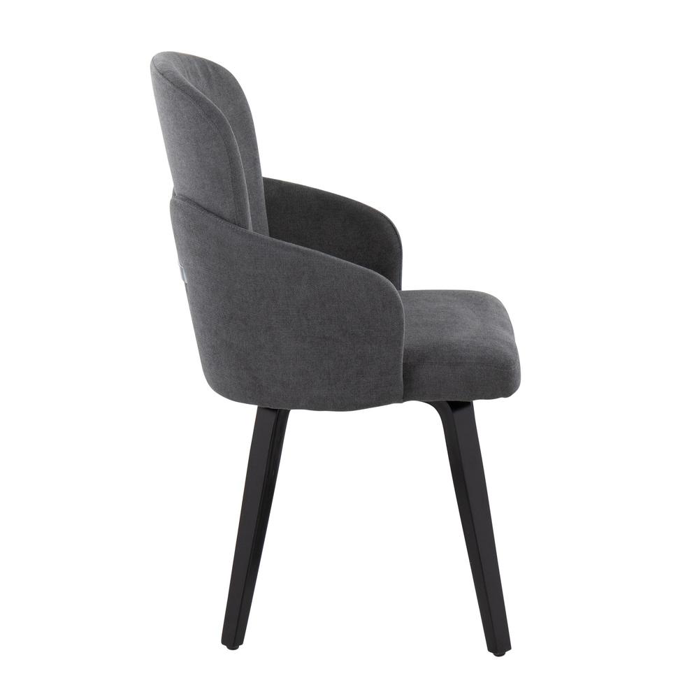 Black Wood, Grey Fabric, Chrome Dahlia Dining Chair - Set of 2. Picture 3