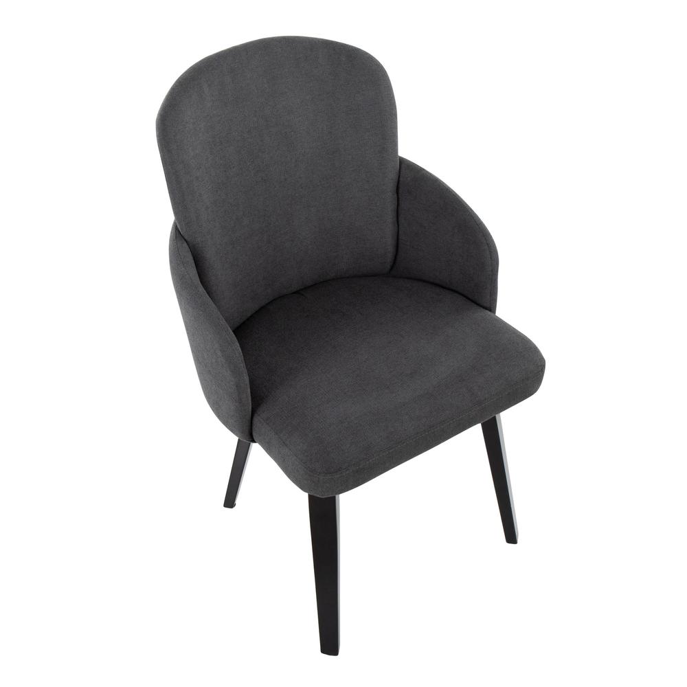 Black Wood, Grey Fabric, Chrome Dahlia Dining Chair - Set of 2. Picture 7