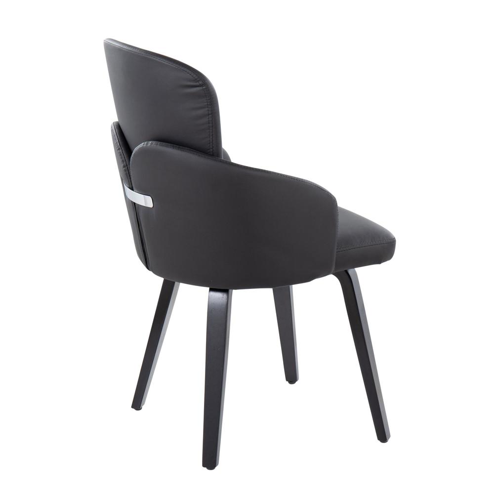 Black Wood, Black PU, Chrome Metal Dahlia Dining Chair - Set of 2. Picture 4