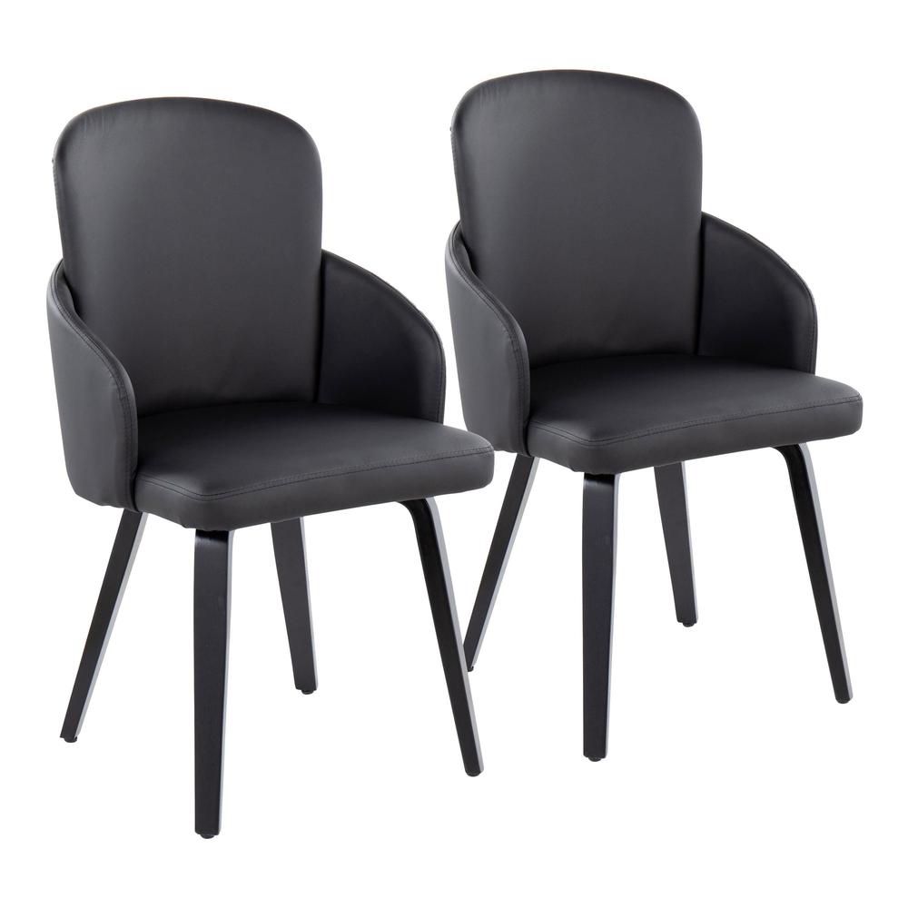 Black Wood, Black PU, Chrome Metal Dahlia Dining Chair - Set of 2. Picture 1