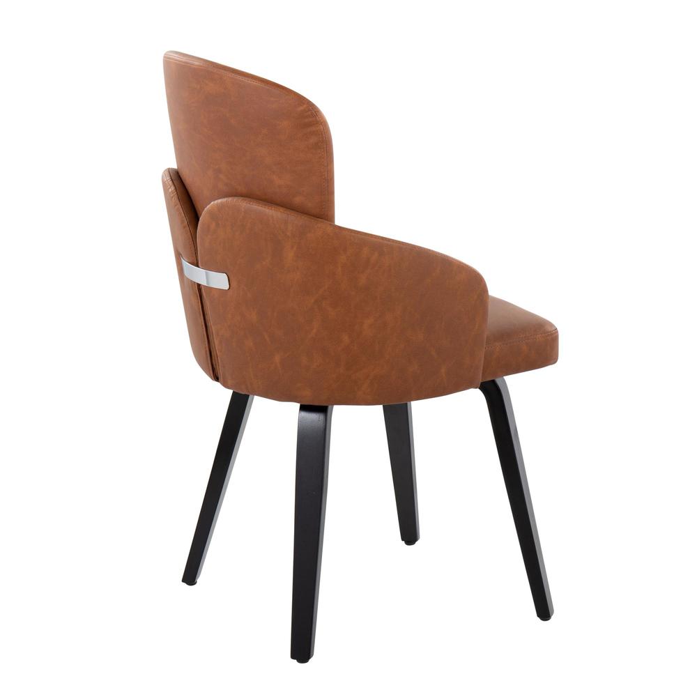 Black Wood, Camel PU, Chrome Metal Dahlia Dining Chair - Set of 2. Picture 4
