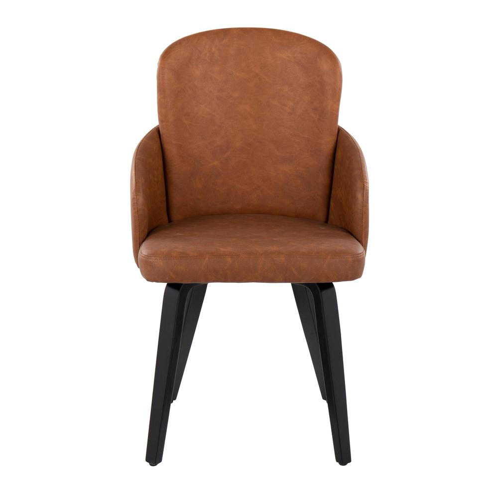 Black Wood, Camel PU, Chrome Metal Dahlia Dining Chair - Set of 2. Picture 6