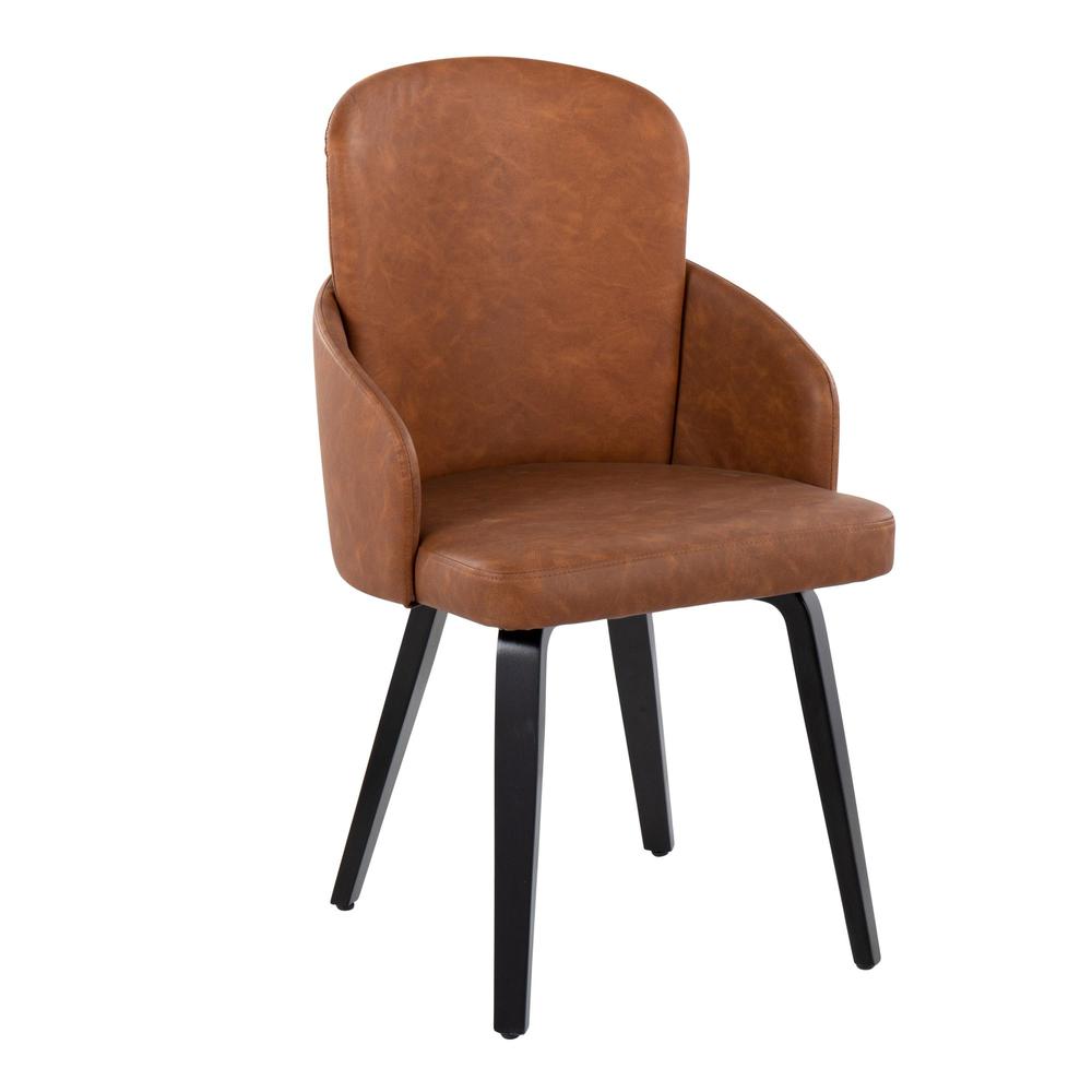 Black Wood, Camel PU, Chrome Metal Dahlia Dining Chair - Set of 2. Picture 2