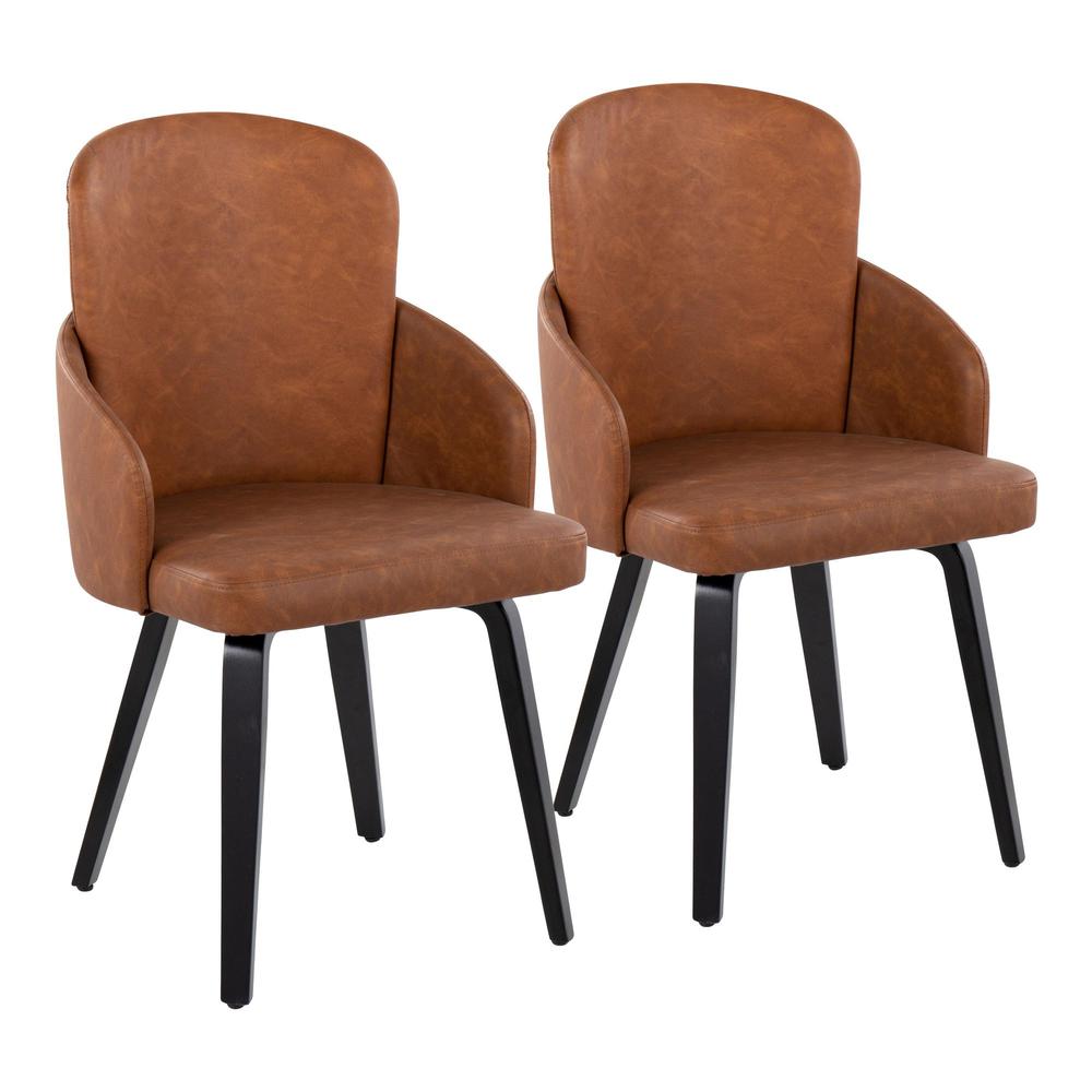 Black Wood, Camel PU, Chrome Metal Dahlia Dining Chair - Set of 2. Picture 1