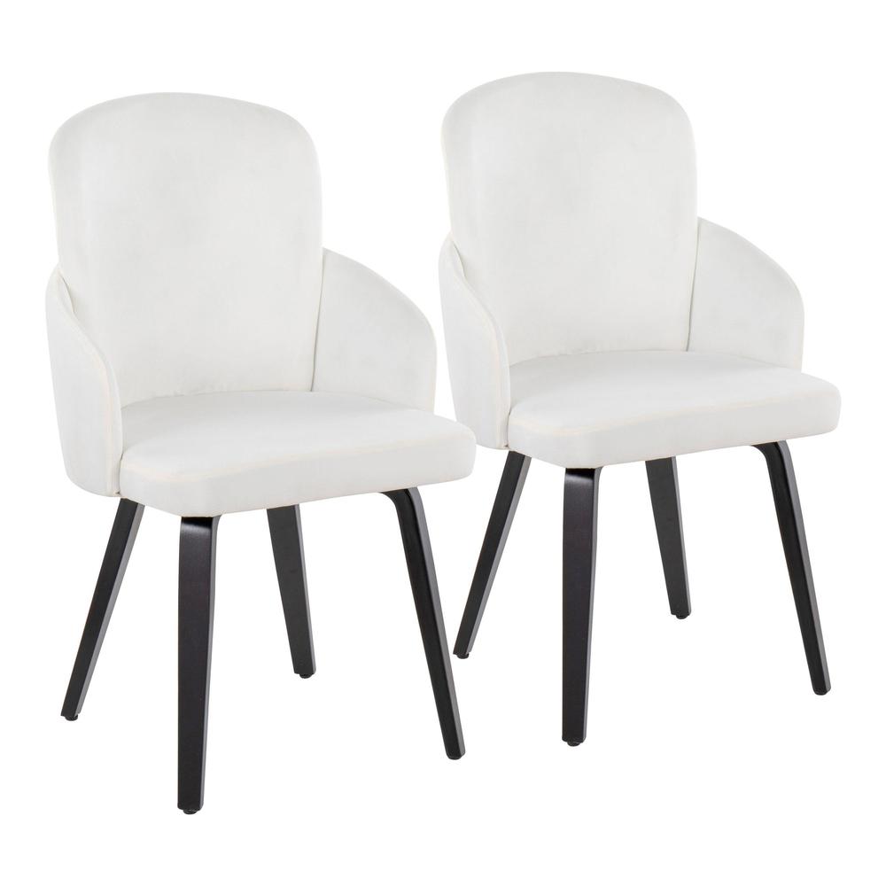 Black Wood, Cream Velvet, Gold Metal Dahlia Dining Chair - Set of 2. Picture 1