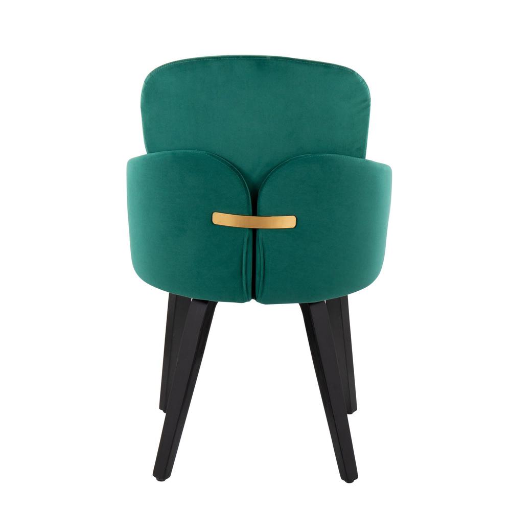 Black Wood, Green Velvet, Gold Metal Dahlia Dining Chair - Set of 2. Picture 5