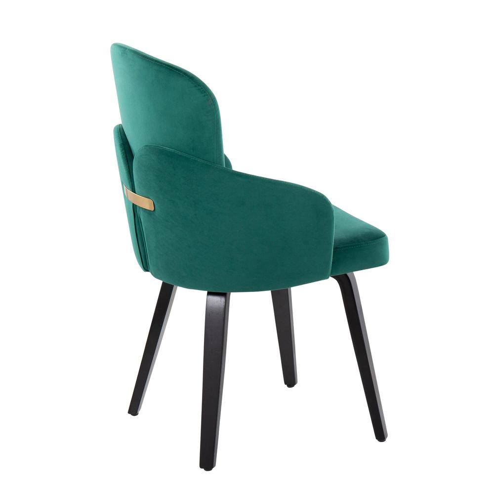 Black Wood, Green Velvet, Gold Metal Dahlia Dining Chair - Set of 2. Picture 4