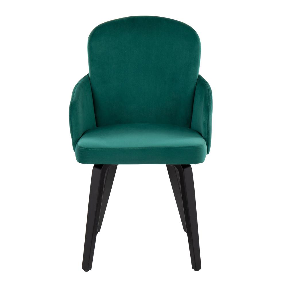 Black Wood, Green Velvet, Gold Metal Dahlia Dining Chair - Set of 2. Picture 6