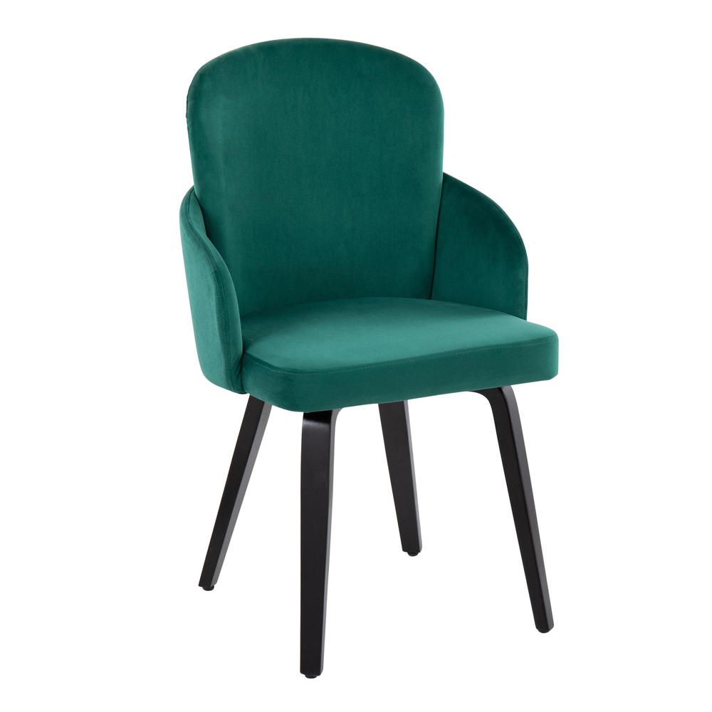 Black Wood, Green Velvet, Gold Metal Dahlia Dining Chair - Set of 2. Picture 2
