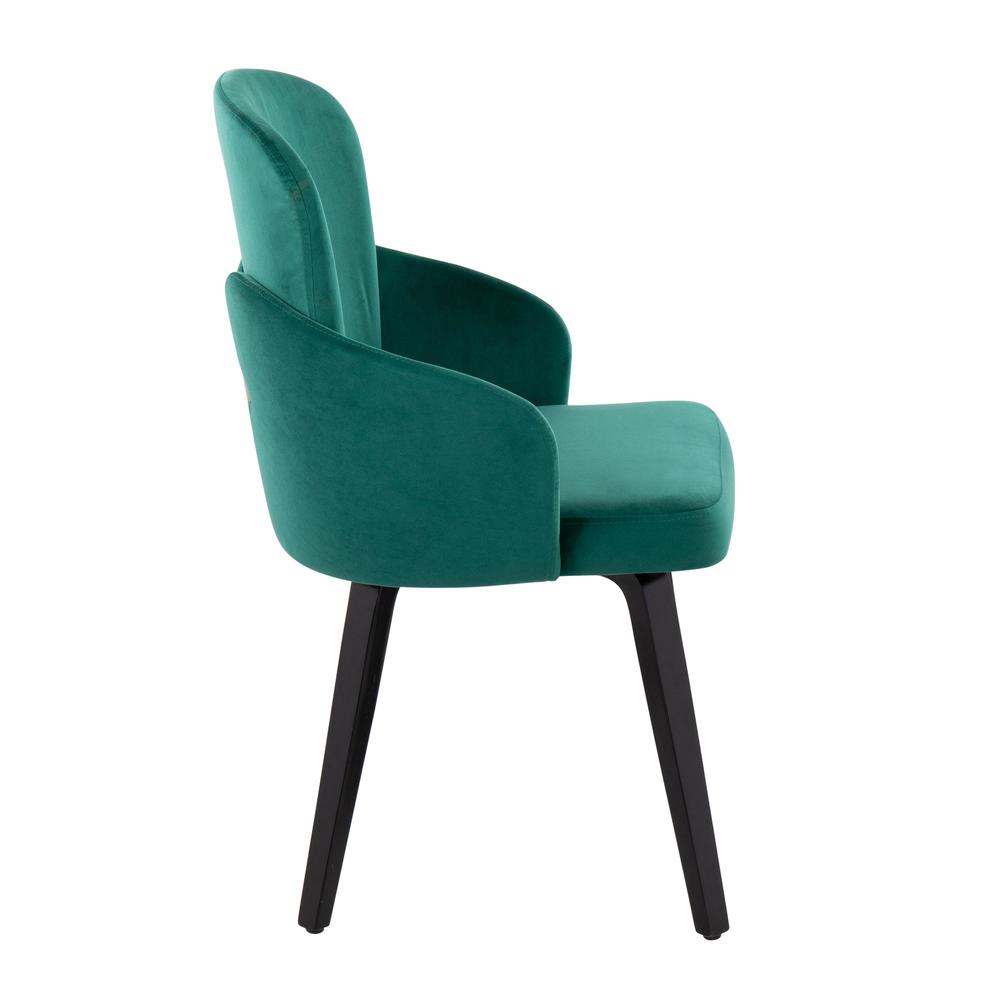Black Wood, Green Velvet, Gold Metal Dahlia Dining Chair - Set of 2. Picture 3