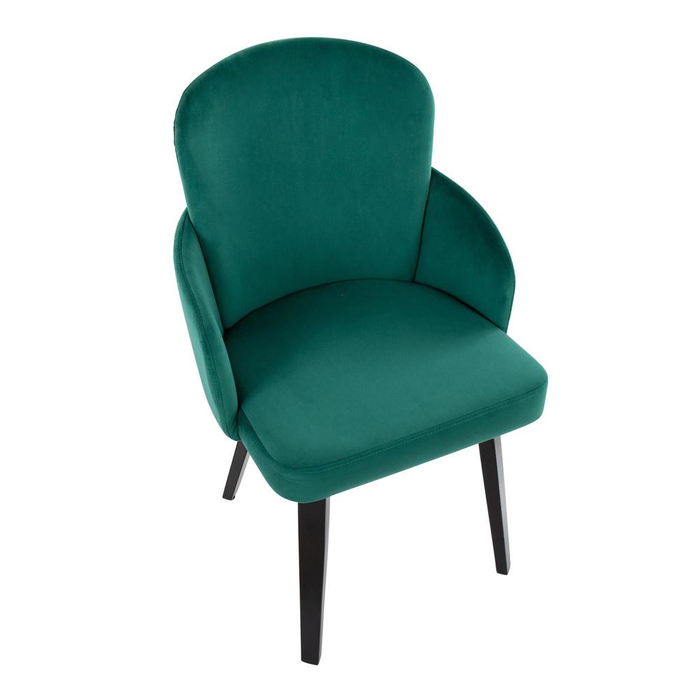 Black Wood, Green Velvet, Gold Metal Dahlia Dining Chair - Set of 2. Picture 7