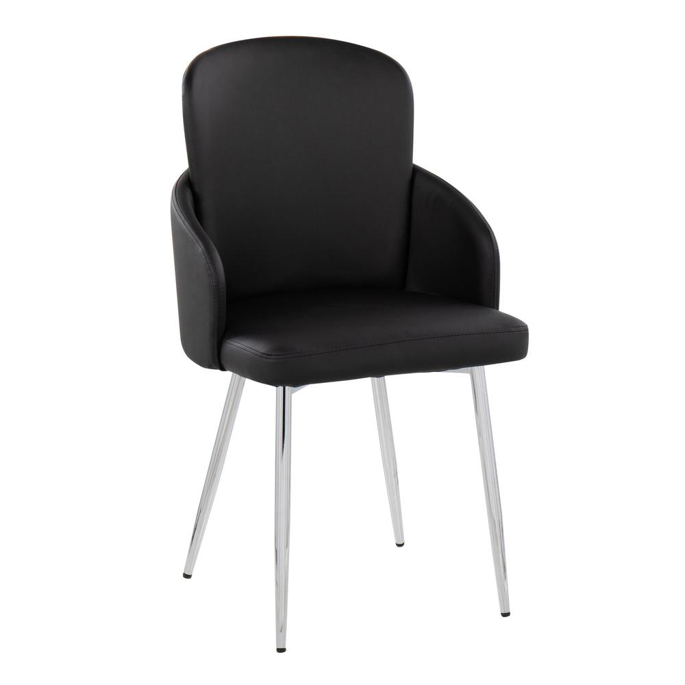 Black PU, Chrome Dahlia Dining Chair - Set of 2. Picture 2
