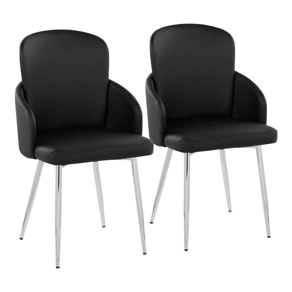 Black PU, Chrome Dahlia Dining Chair - Set of 2. Picture 1