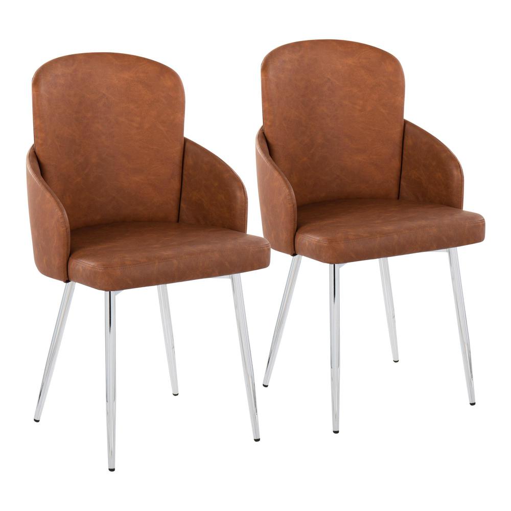 Camel PU, Chrome Dahlia Dining Chair - Set of 2. Picture 1