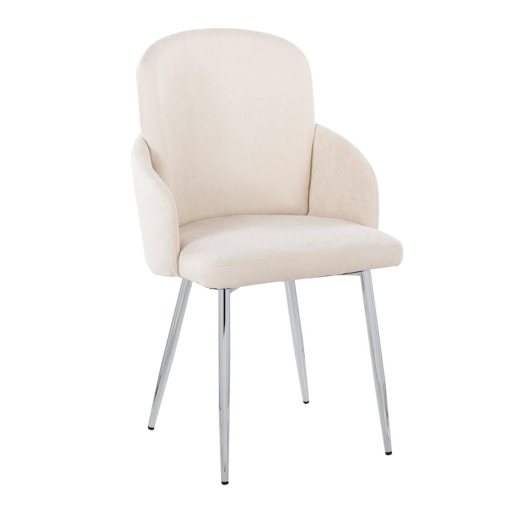 Cream Fabric, Chrome Dahlia Dining Chair - Set of 2. Picture 2