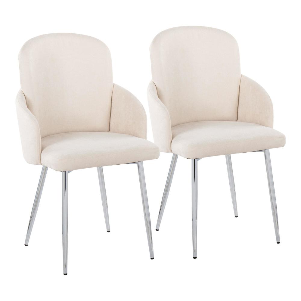 Cream Fabric, Chrome Dahlia Dining Chair - Set of 2. Picture 1