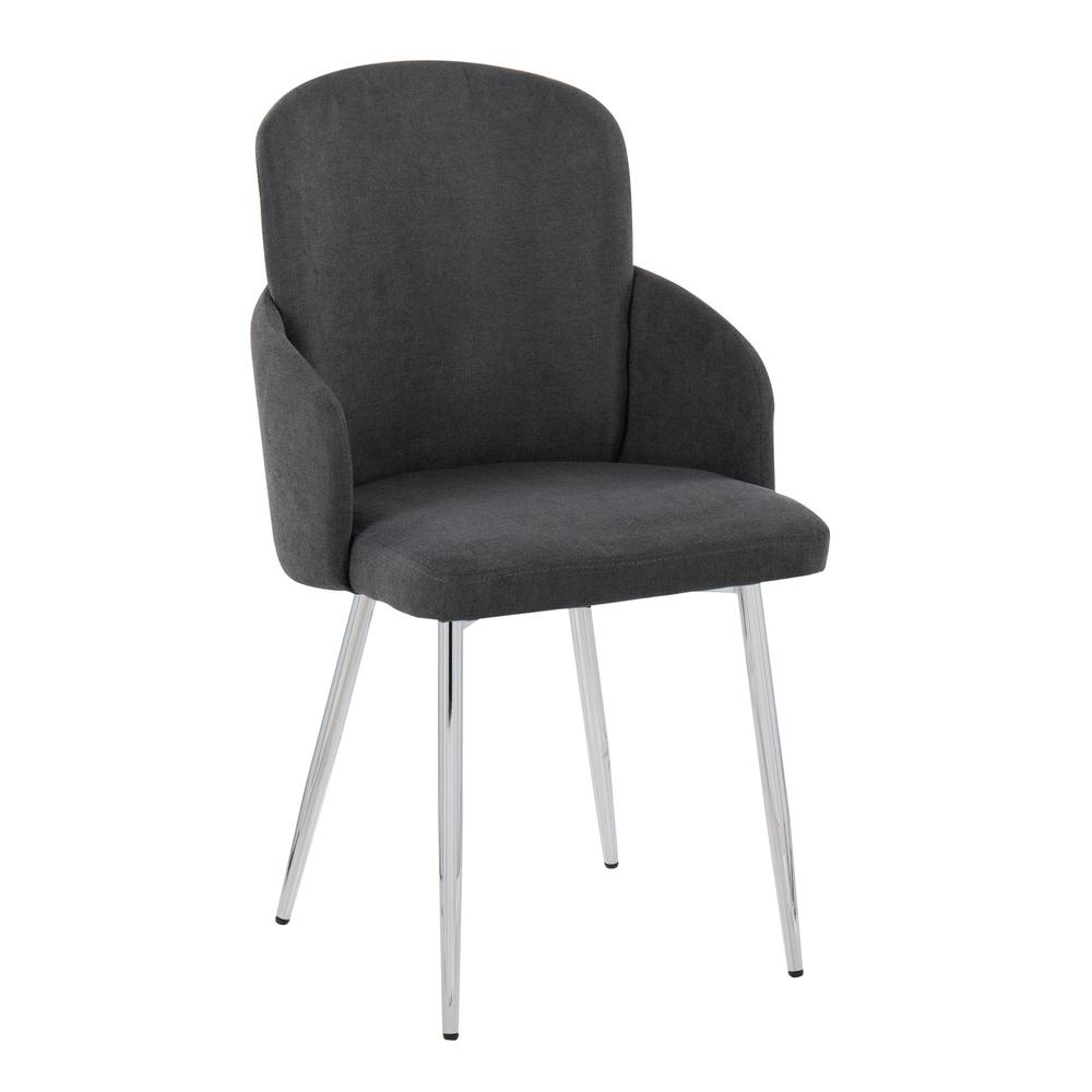 Grey Fabric, Chrome Dahlia Dining Chair - Set of 2. Picture 2