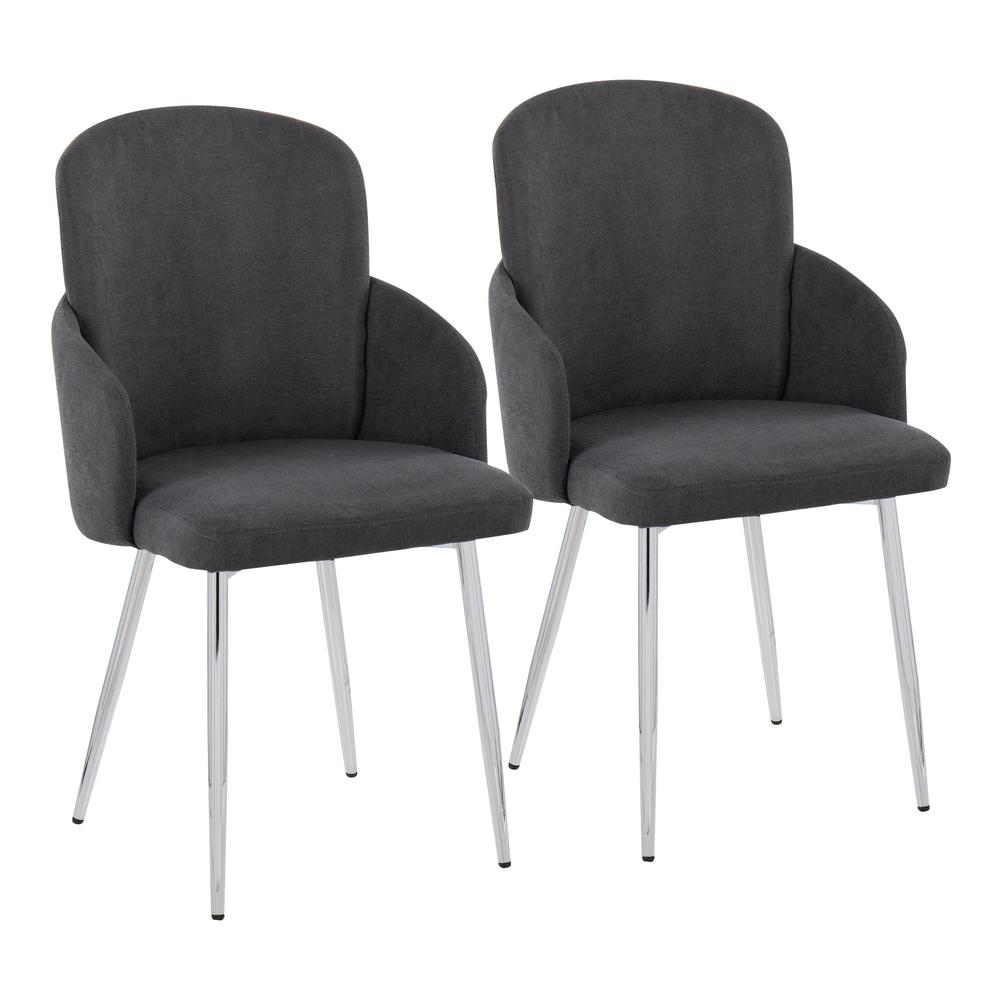 Grey Fabric, Chrome Dahlia Dining Chair - Set of 2. Picture 1