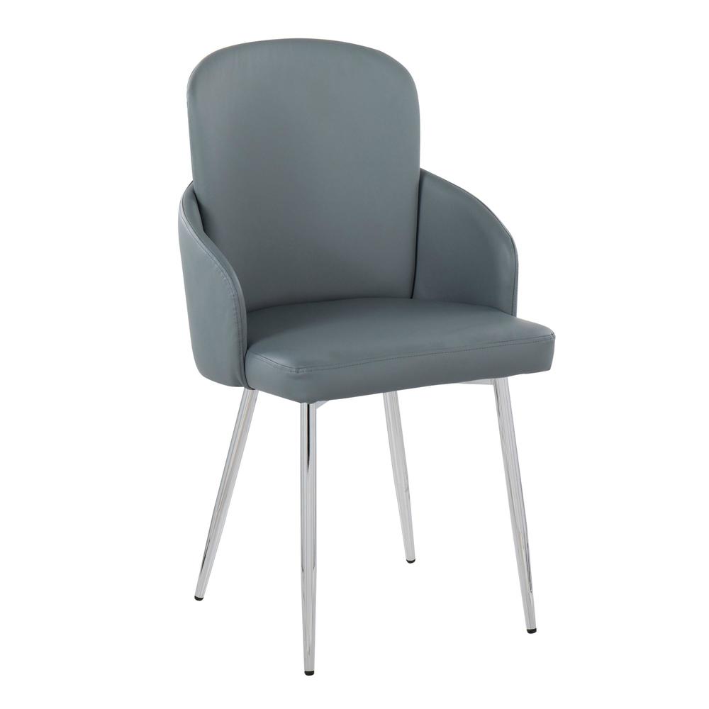 Grey PU, Chrome Dahlia Dining Chair - Set of 2. Picture 2