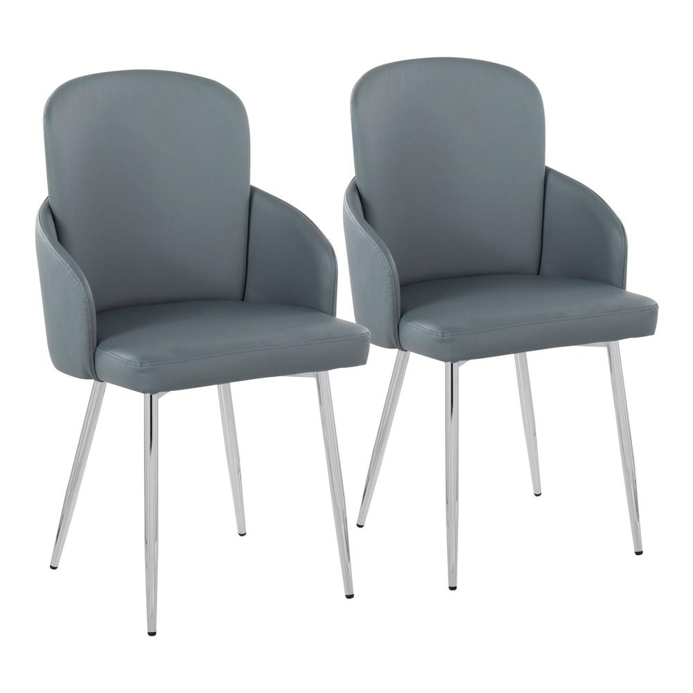 Grey PU, Chrome Dahlia Dining Chair - Set of 2. Picture 1