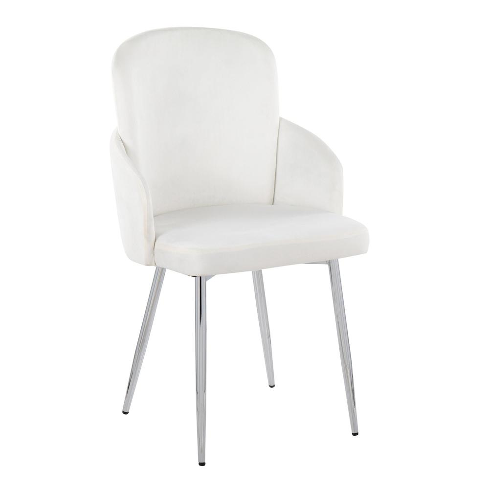 Cream Velvet, Gold Metal, Chrome Dahlia Dining Chair - Set of 2. Picture 2
