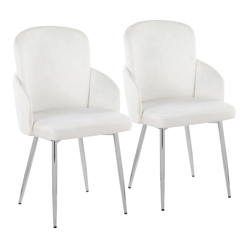Cream Velvet, Gold Metal, Chrome Dahlia Dining Chair - Set of 2. Picture 1
