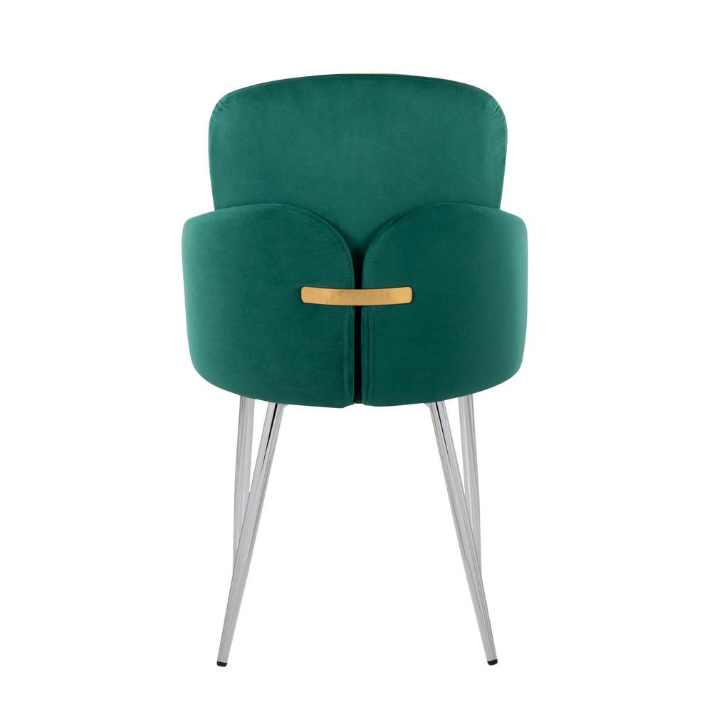 Green Velvet, Gold Metal, Chrome Dahlia Dining Chair - Set of 2. Picture 5