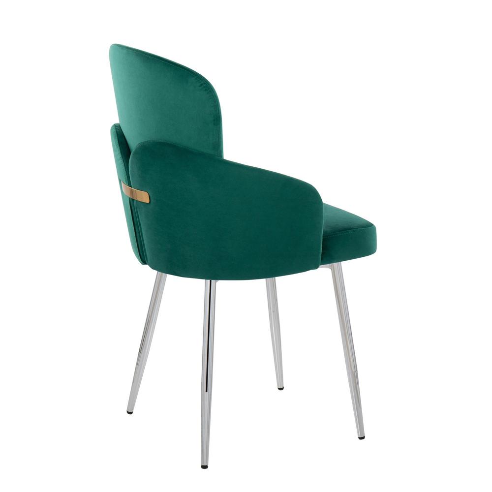 Green Velvet, Gold Metal, Chrome Dahlia Dining Chair - Set of 2. Picture 4