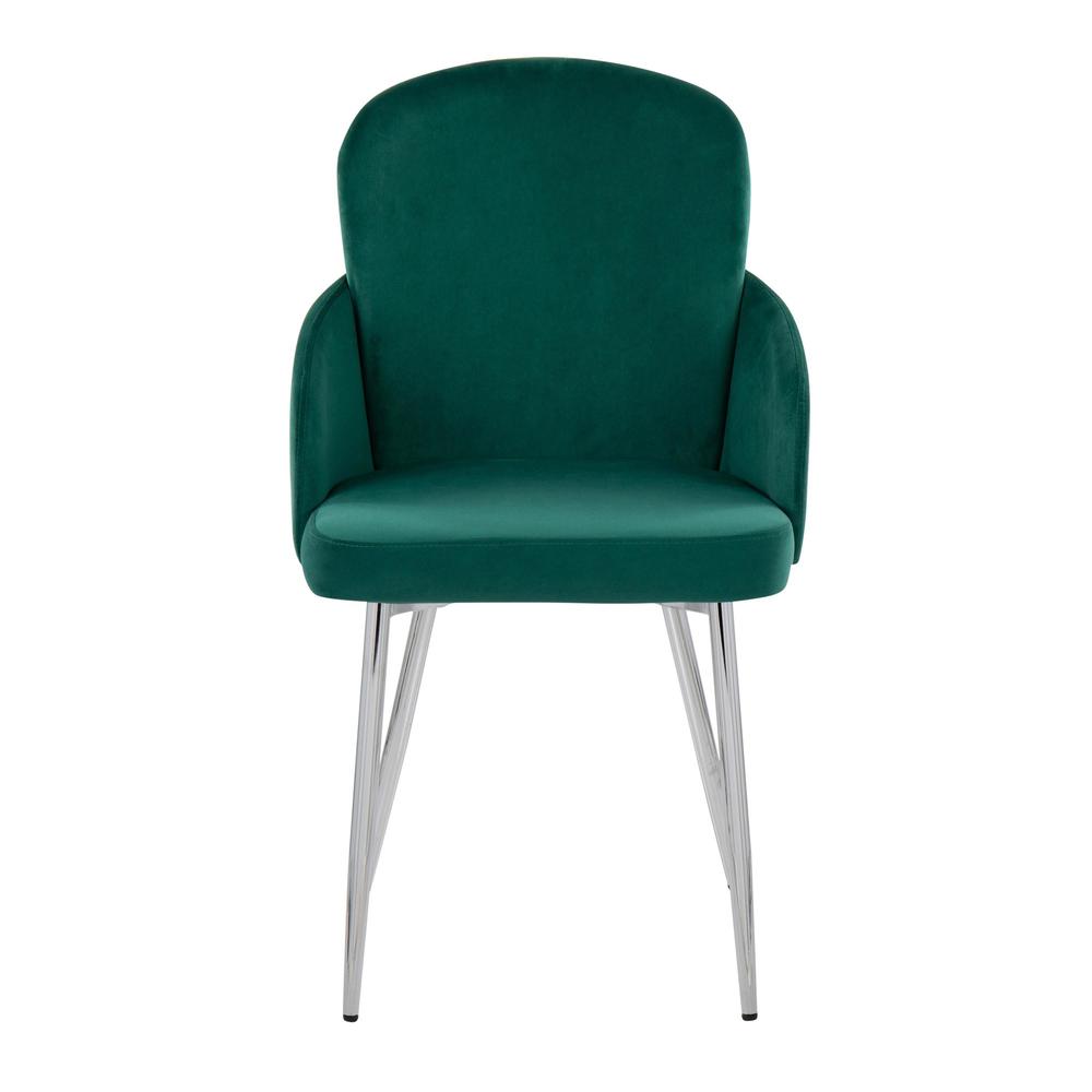Green Velvet, Gold Metal, Chrome Dahlia Dining Chair - Set of 2. Picture 6