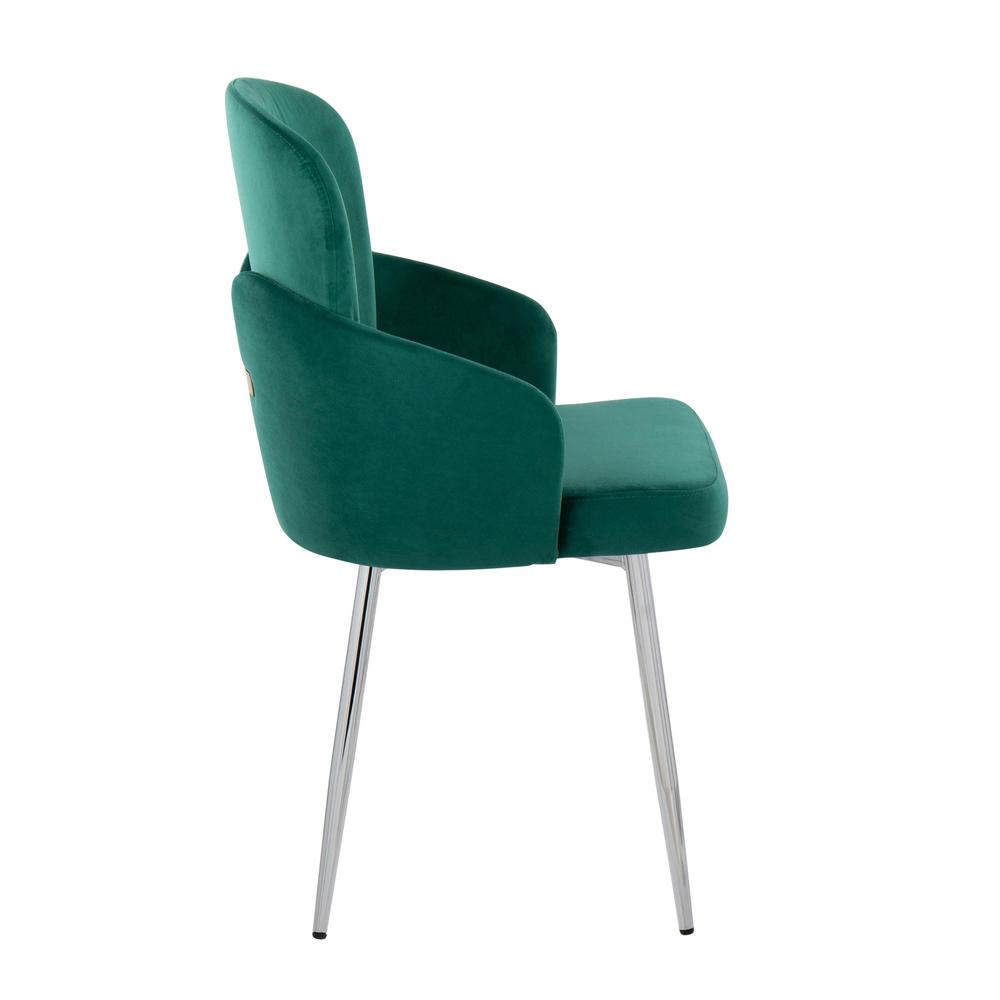Green Velvet, Gold Metal, Chrome Dahlia Dining Chair - Set of 2. Picture 3