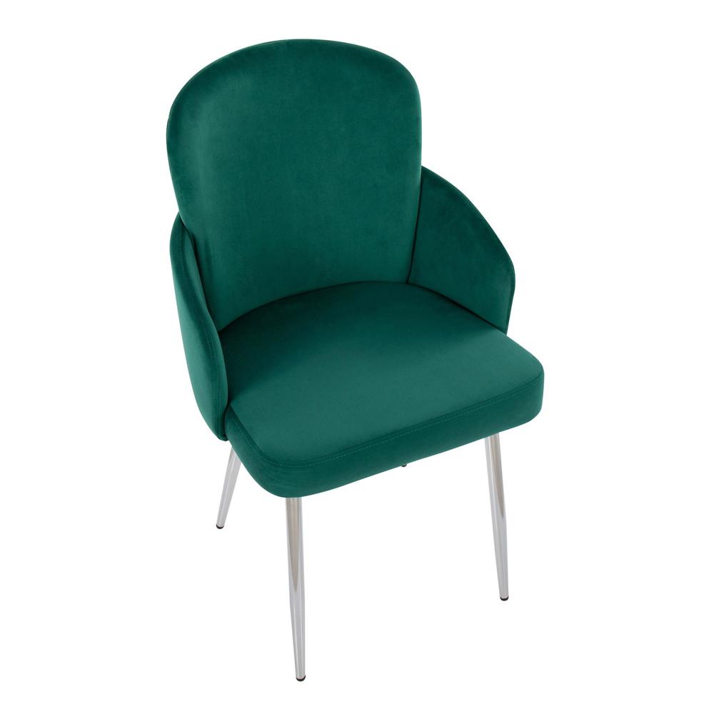Green Velvet, Gold Metal, Chrome Dahlia Dining Chair - Set of 2. Picture 7