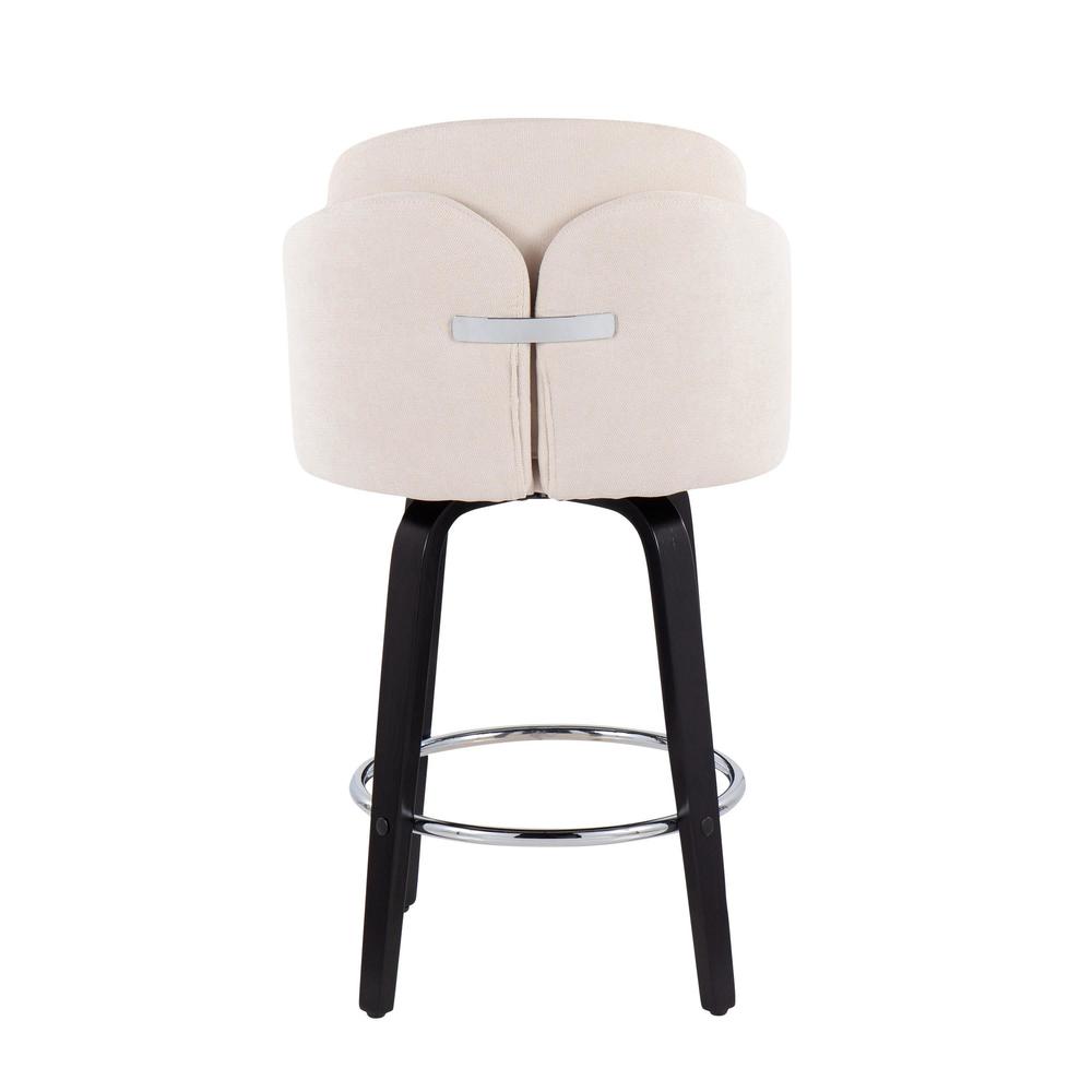 Black Wood, Cream Fabric, Chrome Dahlia Counter Stool - Set of 2. Picture 5